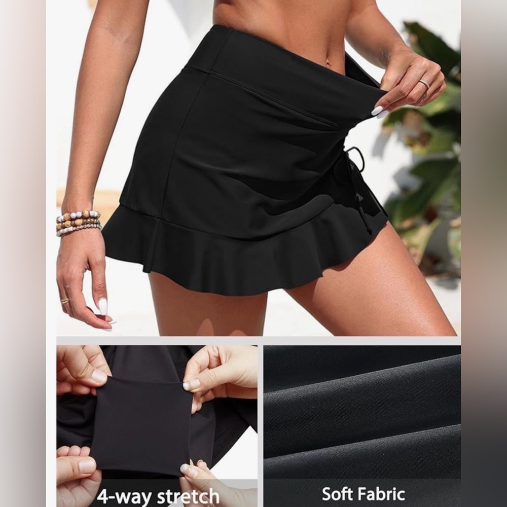 Black Swim Skirt Coverup with Side Ruching - Picture 4 of 9